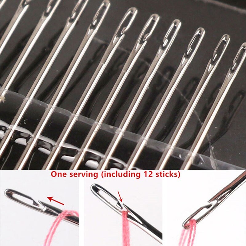 12Pcs/set Blind Threading Needle for Sewing Household Apparel Manual DIY Jewerly Beading Needles Big Hole Stainless Steel Needle