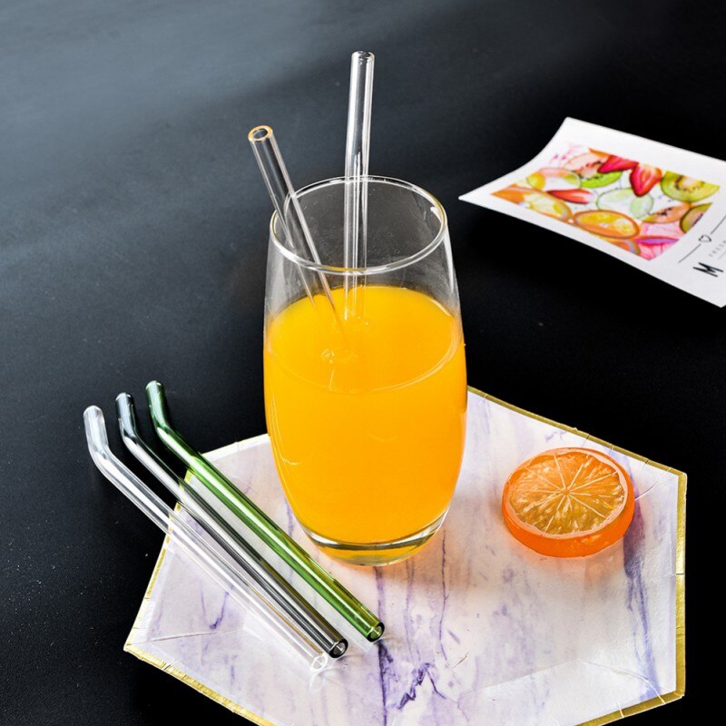 Glas Rietjes Clear Gebogen Herbruikbare Stro Voor Smoothies Essentiële Oliën Met Reinigingsborstel Stro Set