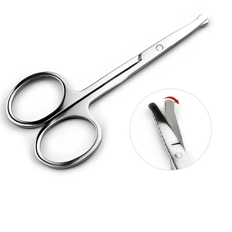 Ciseaux pour poils du visage arrondi en acier inoxydable moustache nez cheveux barbe sourcils cils coupe tondeuses multifonctions: WHITE