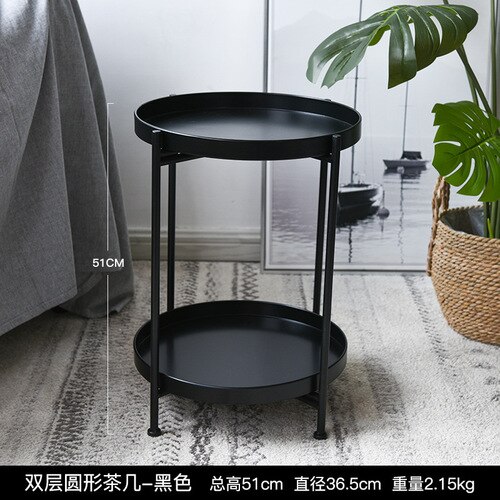 Modern Foldable Metal Coffee Table Round Table Living Room Side Table Detachable Tray Multi-use Home Furniture Storage Rack: 2 layers black