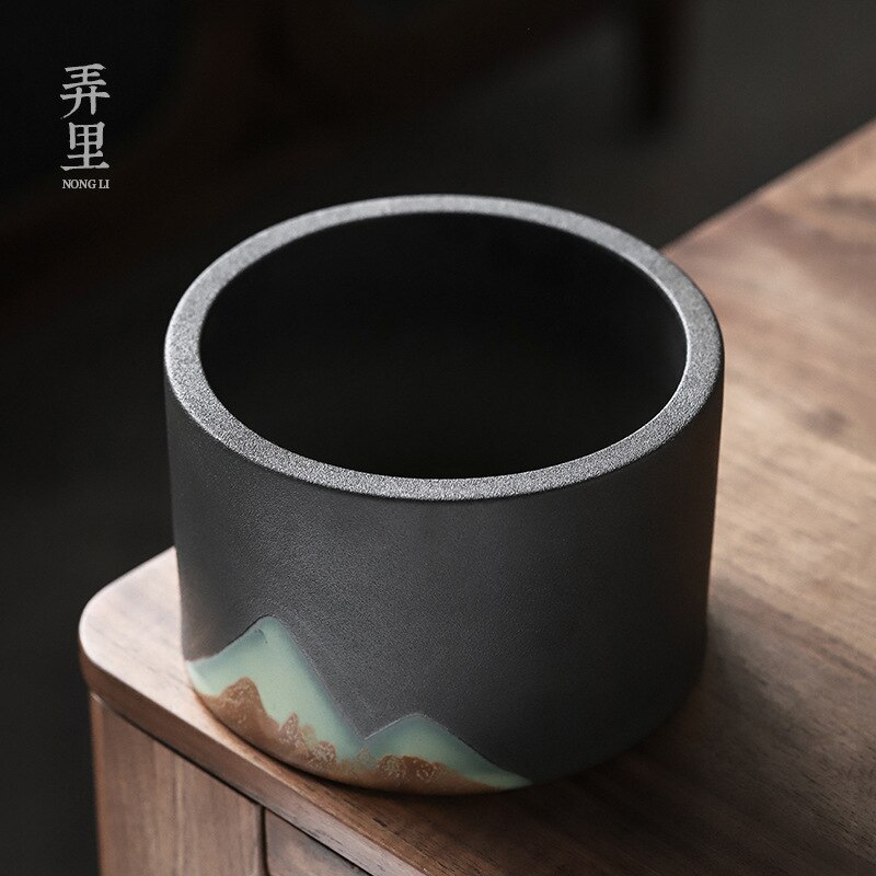 Tea Wash Large Japanese Zen Household Black Porcelain Tea Cup Washing Utensils Tea Tray Jianshui Tea Wash Tea Basin