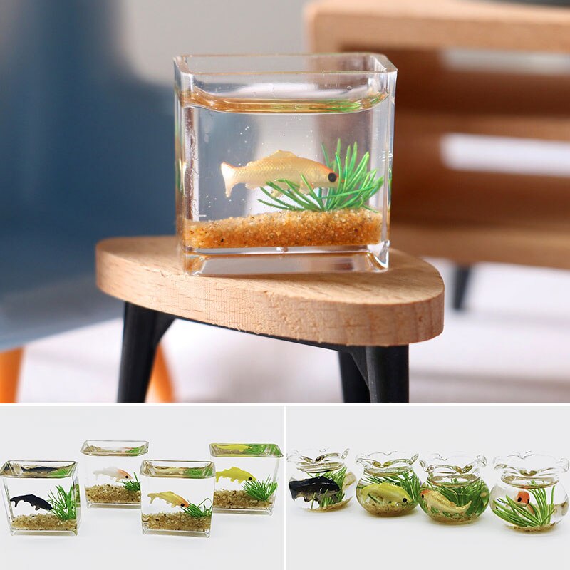 12 Simulatie Miniatuur Glas Koi Aquarium Vierkante Aquarium Poppenhuis Accessoires Thuis Model