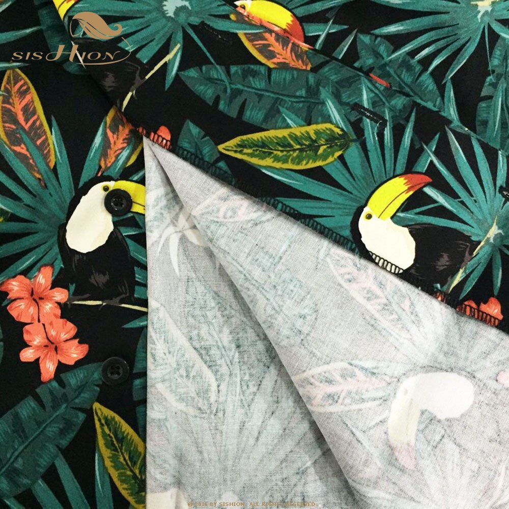 SISHION-camiseta con estampado Floral para hombre, camisa masculina de manga corta ST124 con estampado de flores de tucán, camisetas de manga corta de Palm Springs abotonada de cóctel,
