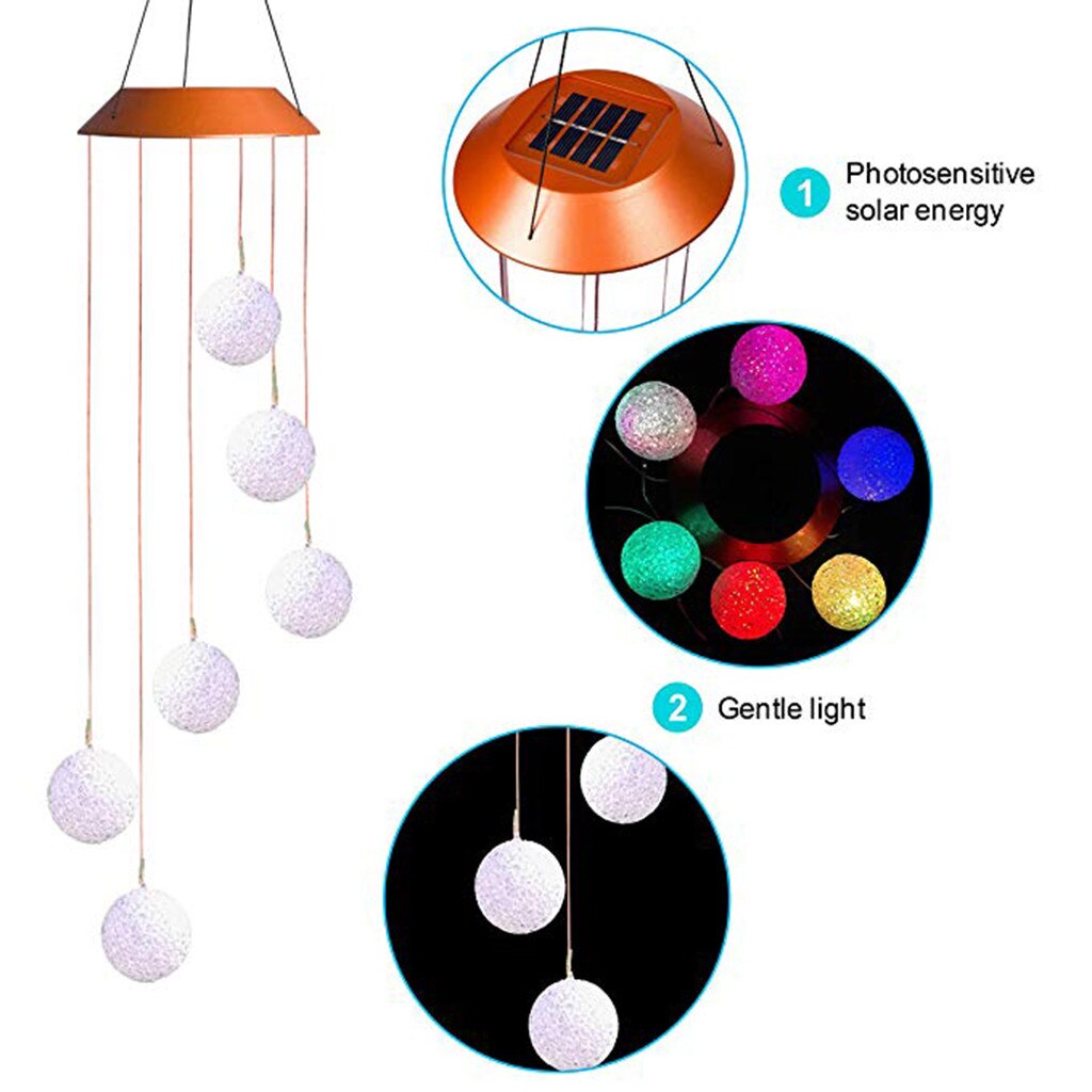 Kleur Veranderende Solar Power Wind Chime Crystal Ball Led Opknoping Spinner Lamp Kleur Veranderende Waterdichte Outdoor Windchime Licht