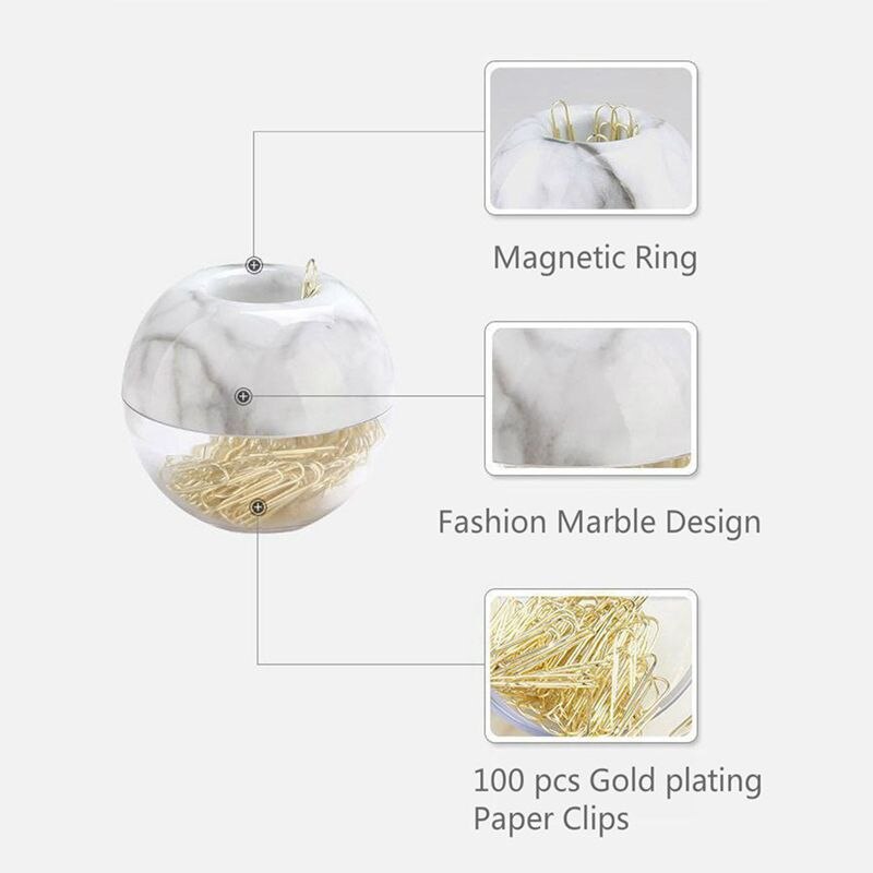 Clips de papel dorados en soporte de Clip blanco de mármol magnético, 28mm, 100 Clips por caja