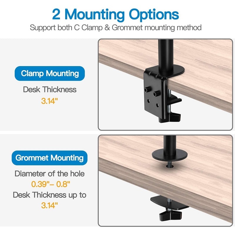 Desktop Dual Vertical Monitor Stand for 2 Displays Double Stackable Screen Desk Mount Fits two 13&quot;-27&quot; Screens Clamp or Grommet