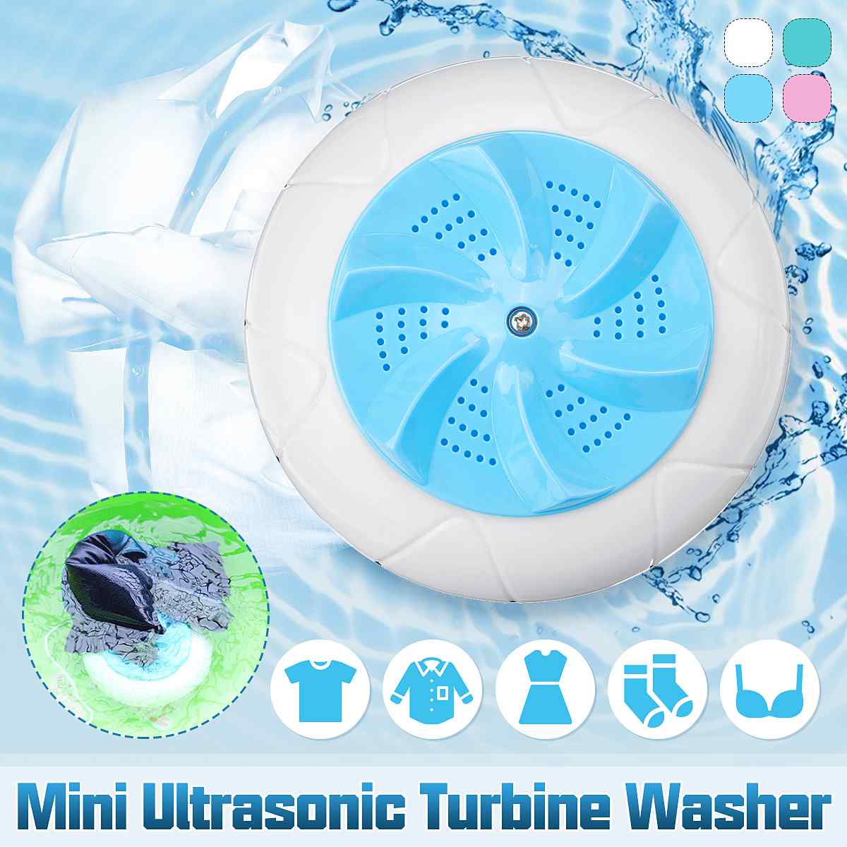 Mini Washing Machine Portable Personal Rotating Ultrasonic Turbines Washer USB Convenient Laundry for Travel Home Business Trip