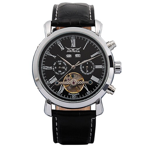 JARAGAR männer Uhren Tourbillon Mechanische Herren Uhren Datum Kalender Woche Monat Multifunktions Armbanduhren erkek kol saati: Silber- Schwarz