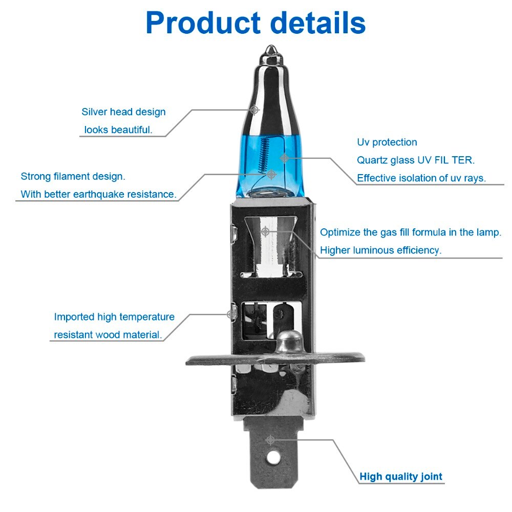 2pcs 12V 100W Car Halogen Light HOD Headlight Bulb Super Bright Fog Lights Headlamp H1 H3 H7 H8 H11 9005 9006 9012 Light Bluds