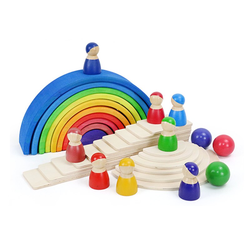 Dropshipping Grande Arcobaleno Blocchi/Semicerchio Blocchi Regalo Del Bambino Pegdolls Geometrica Giocattoli In Legno Per Bambini Istruzione