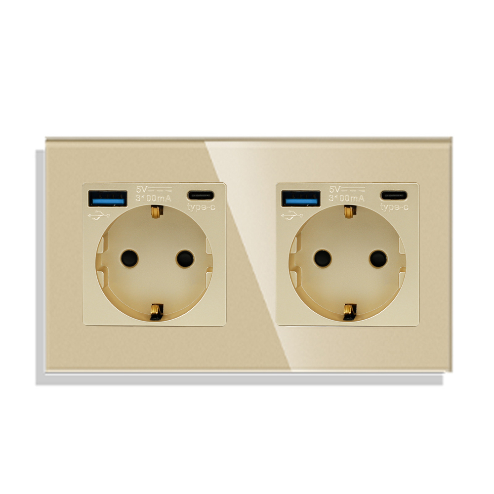 Bingoelec eu standard enkel eluttag kristallpanel 16a dubbla vägguttag trippel typ-c-kontakt glas fyrdubbla vägguttag: Typ 3