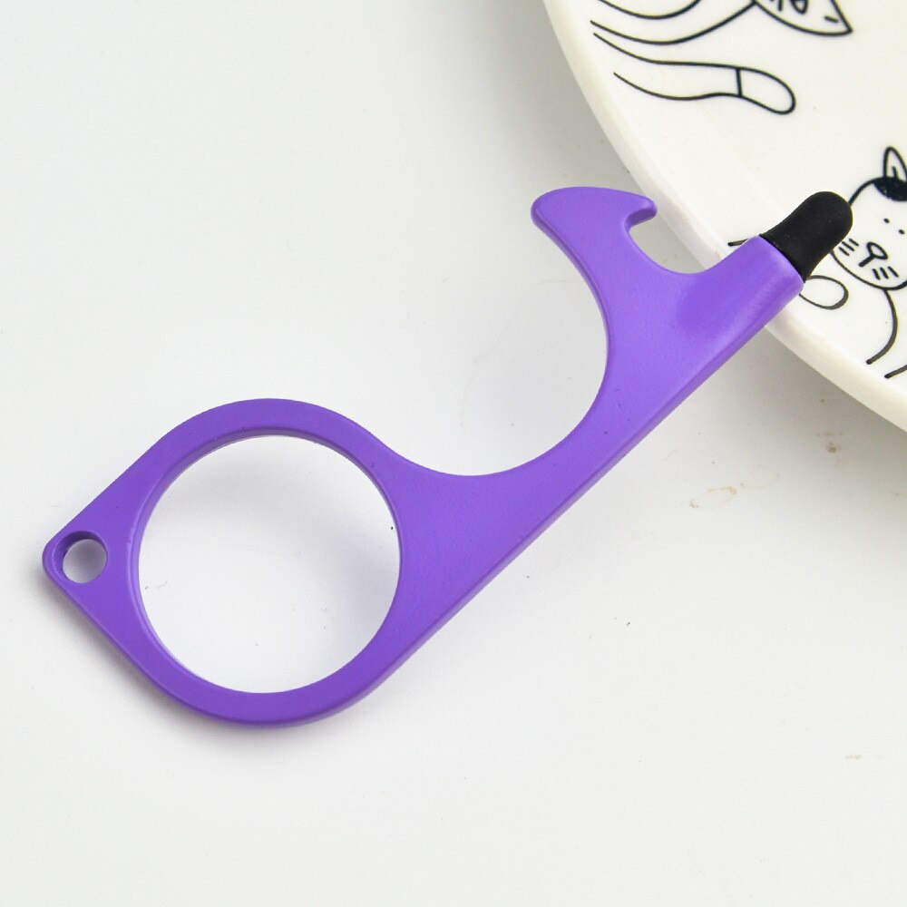 No Touch Brass Door Opener Portable Elevator Handle Key Copper Metal Keychain With Stylus Phone Touch Screens Contactless Tool: B Purple