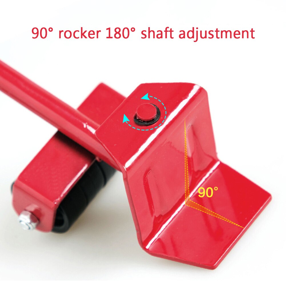 5pcs 360 Degree Furniture Mover Tools Transport Lifter Heavy Stuffs Moving 4 Wheeled Roller Universal Pulley with 1 Bar