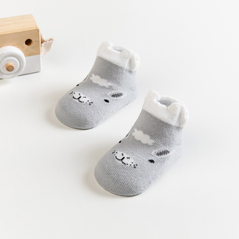 Schattige baby meisjes sokken antislip katoen zacht ondiepe mond lage kinder jongens sokken cartoon dier boot baby vloer sokken: Grijze alpaca / 1-3 jaar