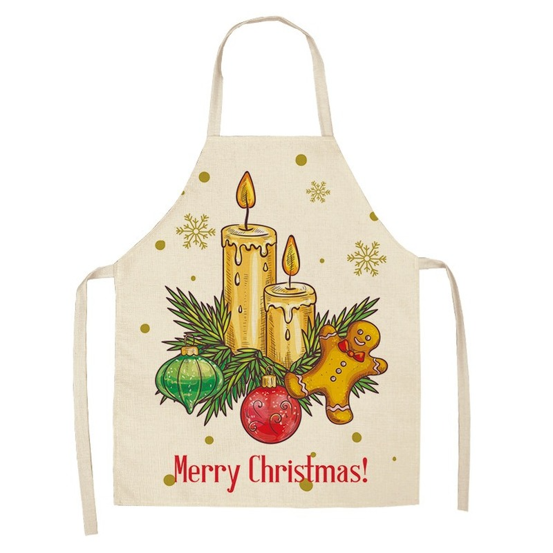 Christmas Printed Women Kitchen Aprons Waterproof Cooking oil-proof Cotton Linen Antifouling Chef Apron man kid aprons
