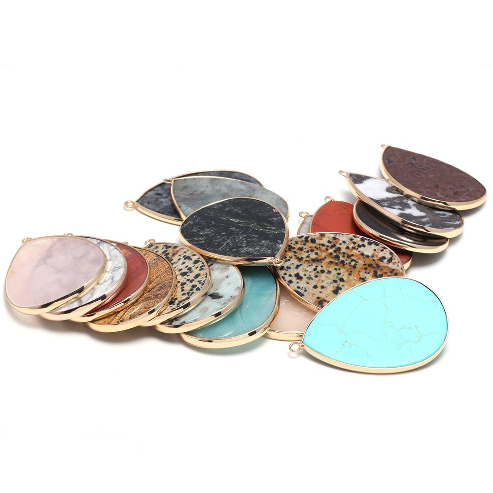 Natural Stone Pendants Water -shaped Semi-precious Stone Pendant for DIY Jewelry Making size 37x55mm