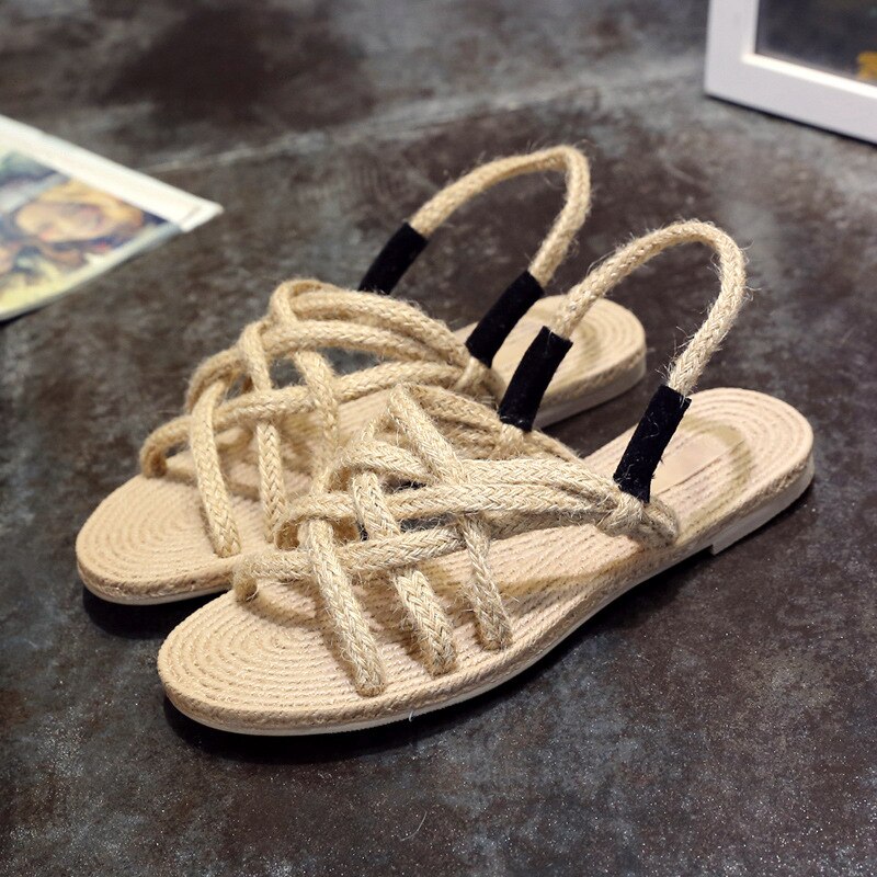 Reb sandaler kvinder sommer rom stil lejligheder sko hamp dame strand sko sandalias de mujer verano peep toe
