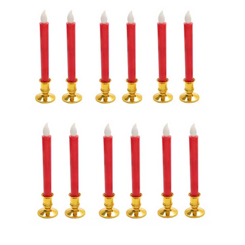 12 Pieces Beige/Yellow/Red Church LED Candles,Battery Operated Flameless Flickering Candle Light For Wedding: red with holder