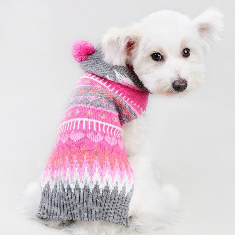 Herfst/winter Wol Hond Truien Kerst Sneeuwvlok Stijl met Cap voor Kleine en Middelgrote Hond Kleding Huisdier levert (roze)