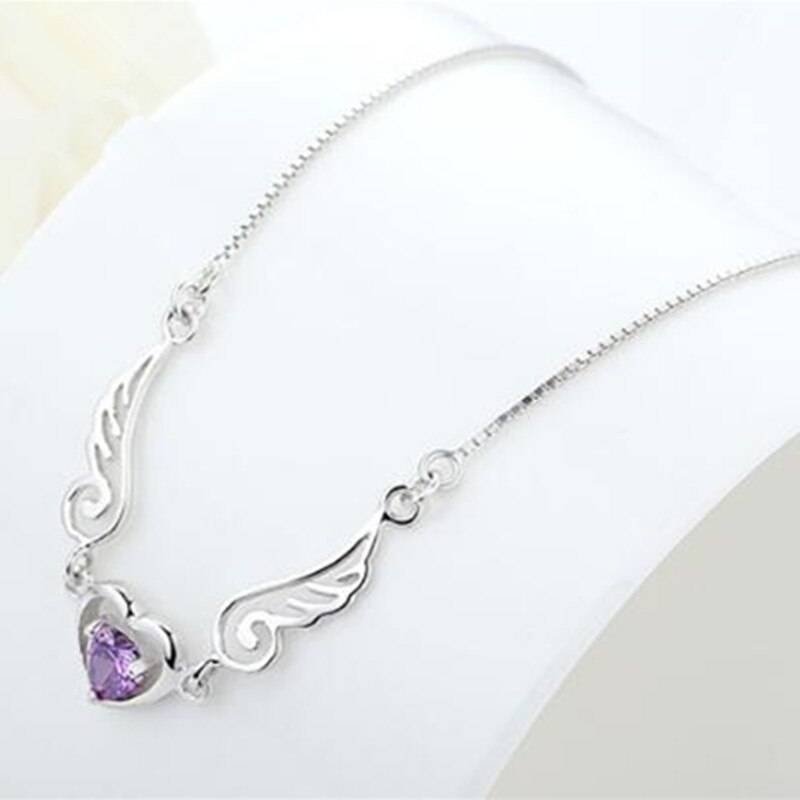 coréenne chaude Simple 925 bijoux en argent Sterling ange amoureux violet cristal pendentif clavicule chaîne colliers H1