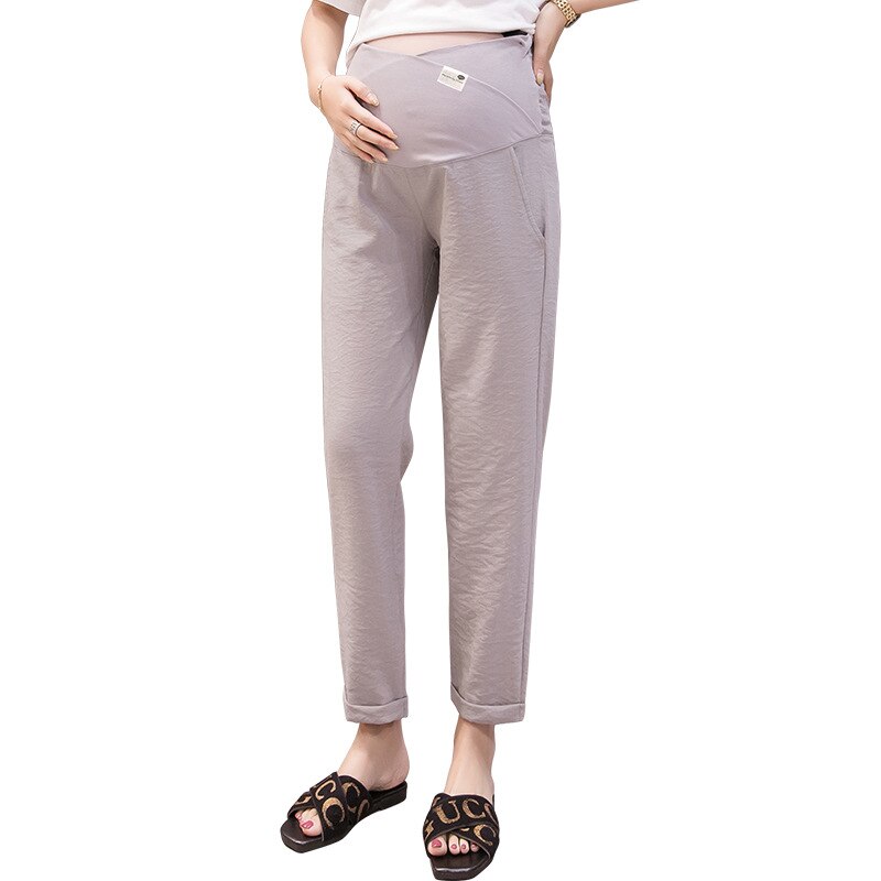 Popular Casual Pregnant Women Loose Pants Maternity Adjustable Trousers Black Grey Pink Waist: Grey / M
