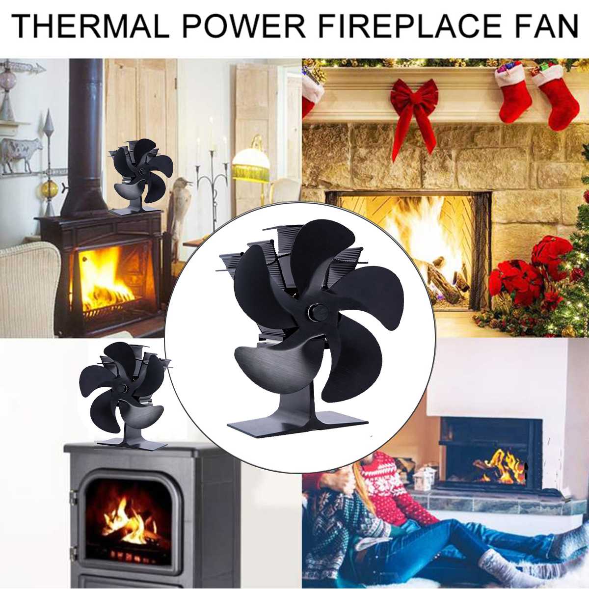 Automática 5 cuchillas estufa de calor con ventilador Eco ventilador para hogar quemador de madera silencioso ahorro de energía hogar distribución eficiente del calor