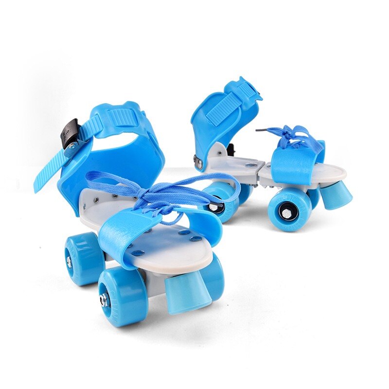 Children Adjustable Roller Skate Double Line Skates Resizable Quad Skate Patines Adults Outdoor Fitness Sport Footwear: Blue(A)