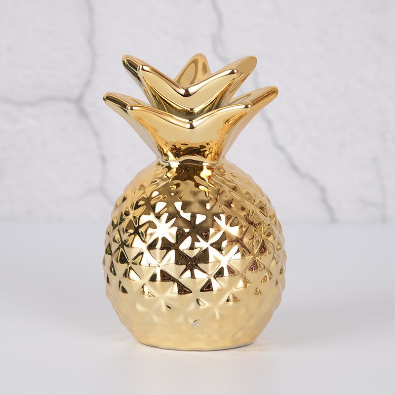 Keramisk ananas oppbevaringsbrett bladgull tallerken smykker pall mat pall tørr frukt tallerken ananas sparegris hjemmedekorasjon: 4