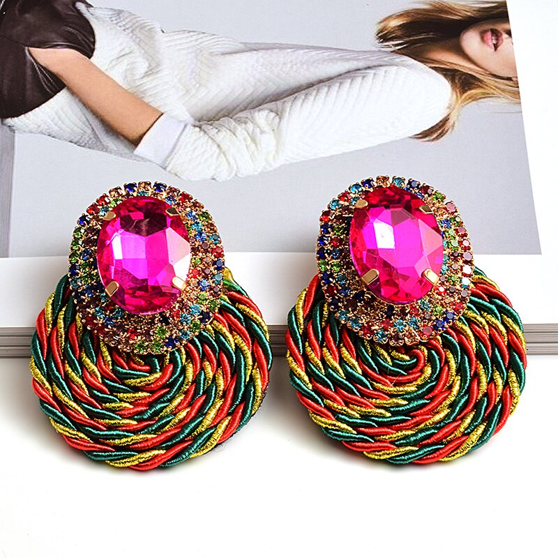 Style Colorful Crystal Earrings High Rhinestone Handmade Round Earring Jewelry Accessories For Women