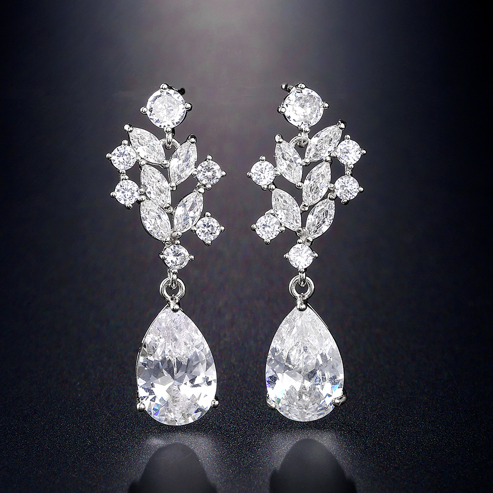 Mode AAA Zirconia Kroonluchter Dangle Oorbellen Wit Goud Kleur Kristal CZ Bruiloft Sieraden voor Vrouwen: Bronze