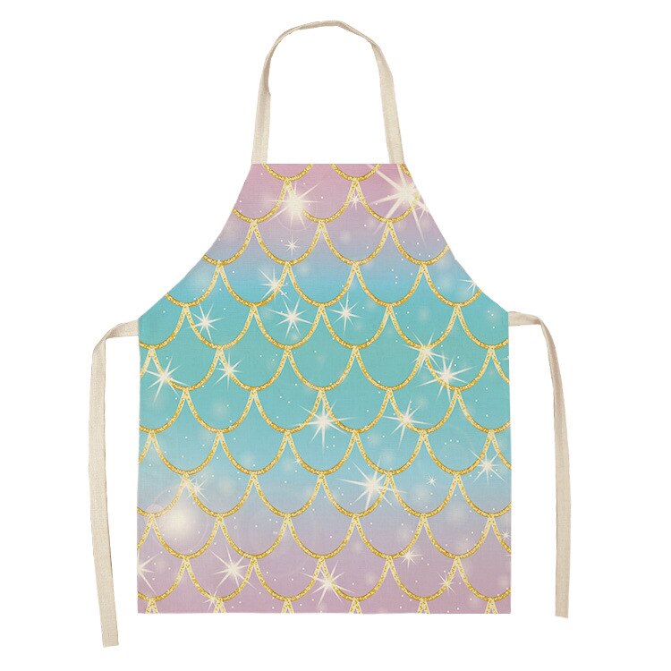 kid apron Kawaii Girl Mermaid Printed Sleeveless Aprons Kitchen Women Cotton Linen Pinafore Home Cooking Baking Waist Bib: 5 / 38x47cm