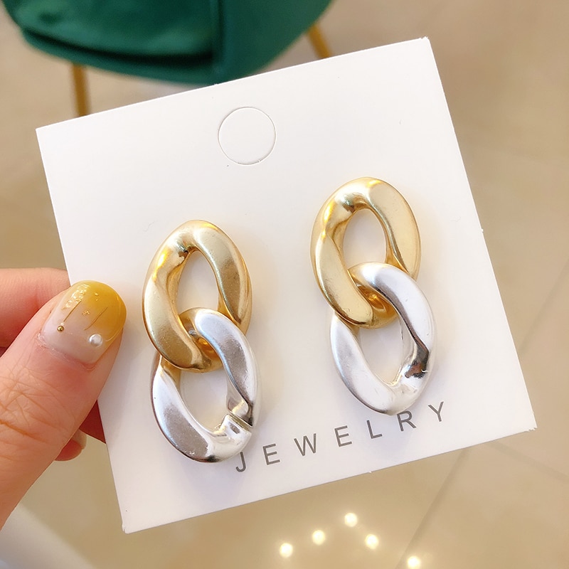 Aensoa Vrouwen Mode Metalen Ketting Oorbellen Goud Zilver Kleur Ruit Geometrische Earring Vintage Shiny Pendientes Sieraden