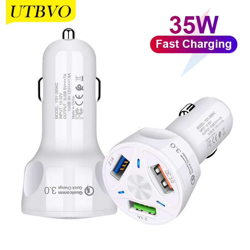 UTBVO 3 Ports USB 7A Fast Car Charger Quick Charge 3.0 Car Cigarette Lighter For Samsung Huawei Xiaomi iPhone Car Adapter QC 3.0