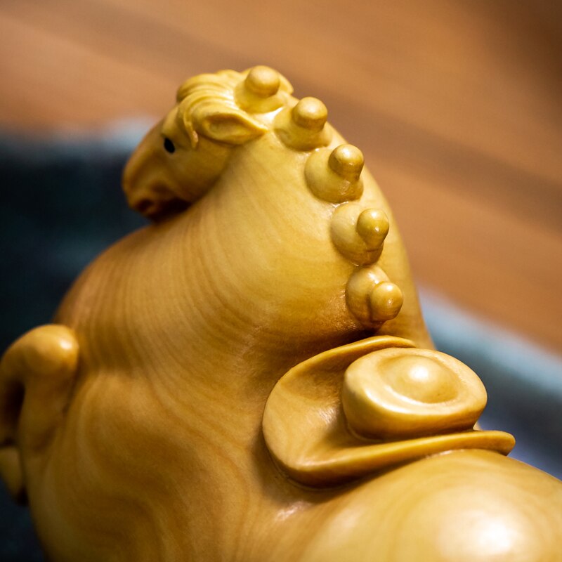 Boxwood 8cm Fat Horse Sculpture Solid Wood Cartoon Statue Lucky Tang Dynasty Horse Animal Home Decor