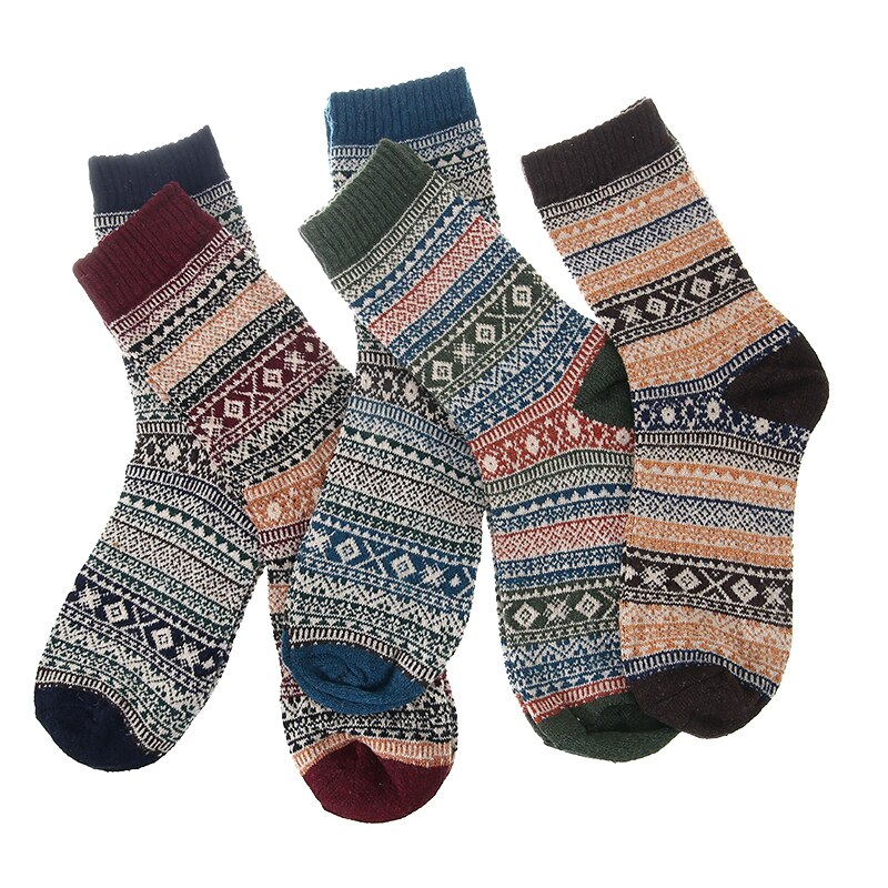 5Pairs Mens Socks Winter Warm Soft Wool Thick Nordic Adult Sock Sleeping Socks One Size 5 Colors