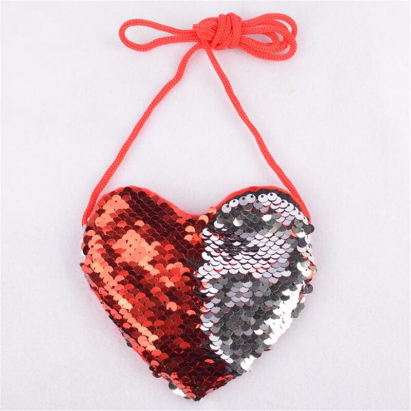 Explosion Sequins Lanyard Bag Girl Coin Purse Child Diagonal Shoulder Package Kids Loving Heart Sequins Mini Coin Purse