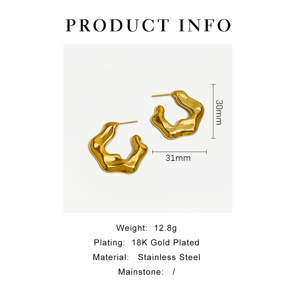 Peri'sbox Statement Gold Pvd Plated Chunky Big Irregular Hoop Earrings Women Stainless Steel Water Resistant Jewelry