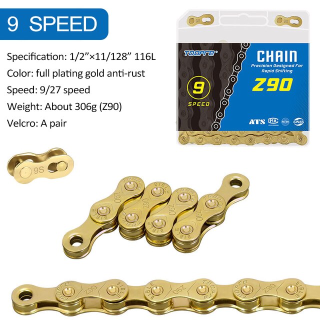 MTB Road Bike Bicycle Chain Single speed 6 7 8 9 10 11 12Speed Z X8 X9 X10 X11 X12 Velocidade TI Gold Silver Chains 116 Links: gold 9S