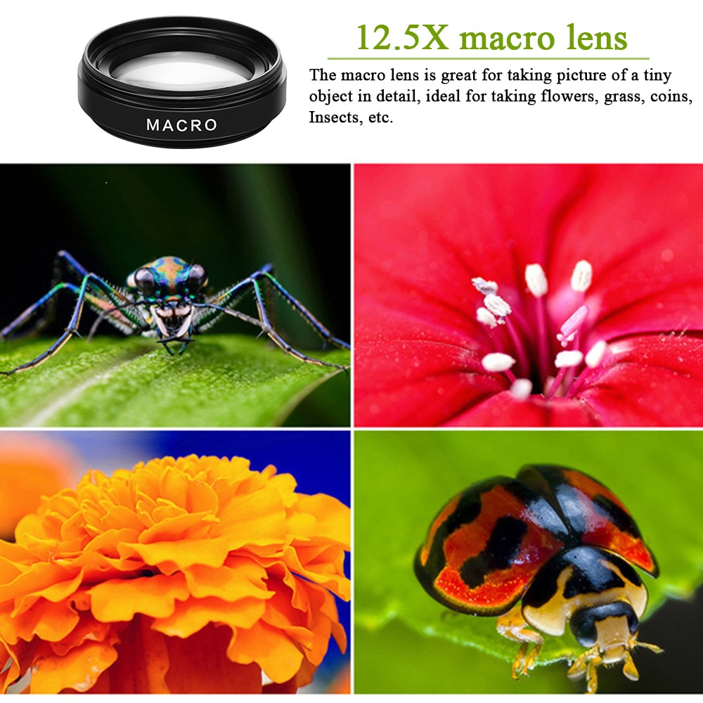 2 Functies Mobiele Telefoon Lens 0.45X Groothoek Len &amp; 12.5X Macro Hd Camera Lens Universal Voor Iphone Android Telefoon