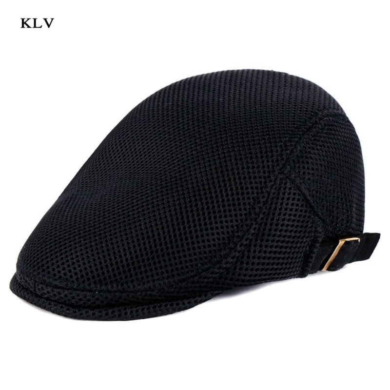 Mens Breathable Mesh Summer Duckbill Hat Newsboy Beret Ivy Cap Cabbie Flat Soft: Black