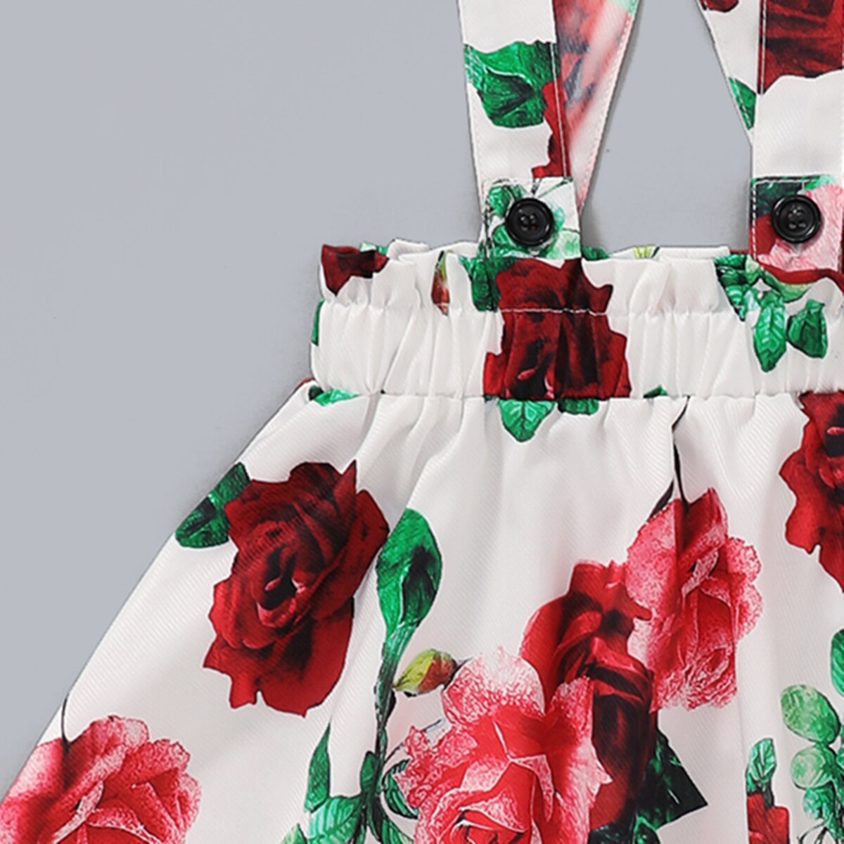 Babymeisjesrok met rozenprint, mouwloze schouderbandrok voor op reis, vakantie of feestje