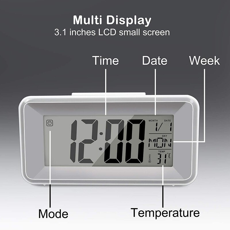 Digital Alarm Clock, Small LCD Desk Table Clock with Sound Control Light, 12/24 Hour, Timer and Temperature Display