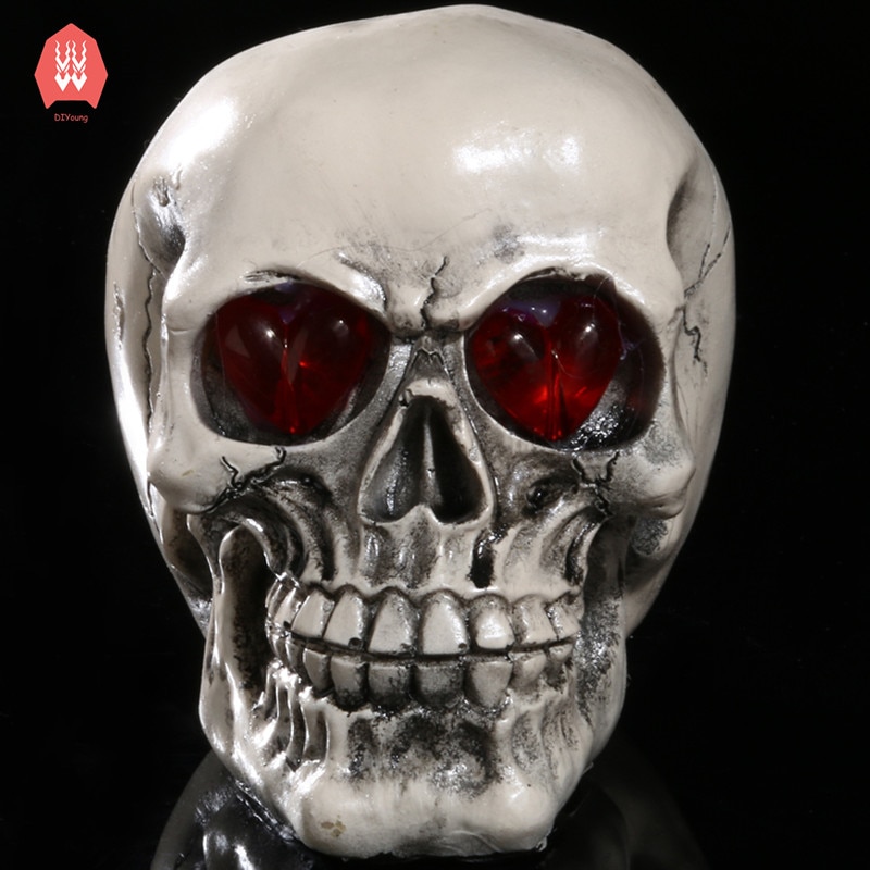 Figuras de cabeza de calavera de resina con ojos LED, escultura de calavera de demonio, decoración del hogar, artesanía, de Halloween