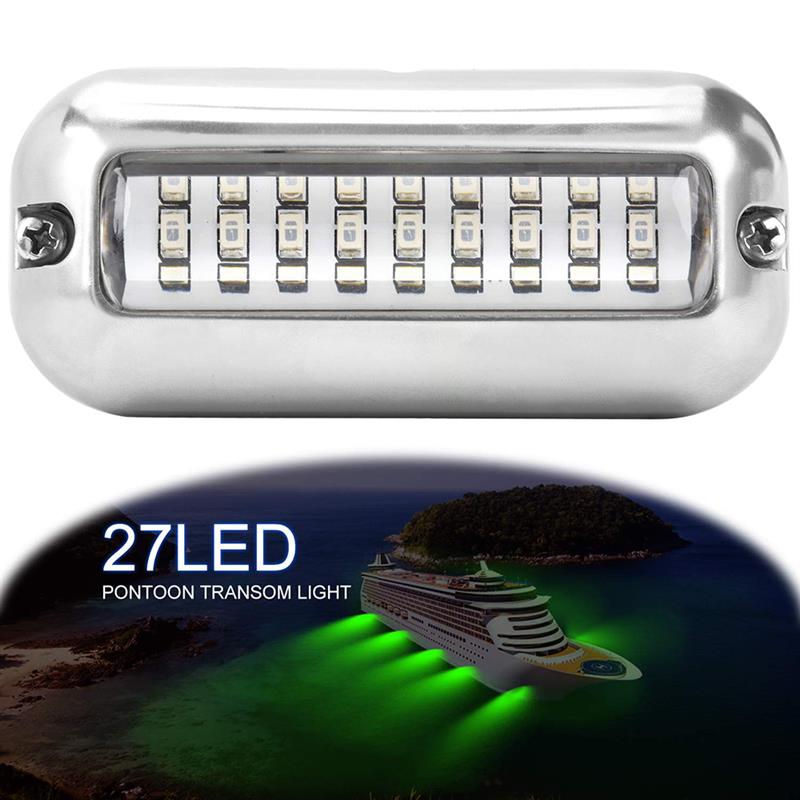 27 LED Stainless Steel Boat Transom Light Underwater Pontoon Marine Ship Boat Accessories Light Waterproof Marine Light: Green