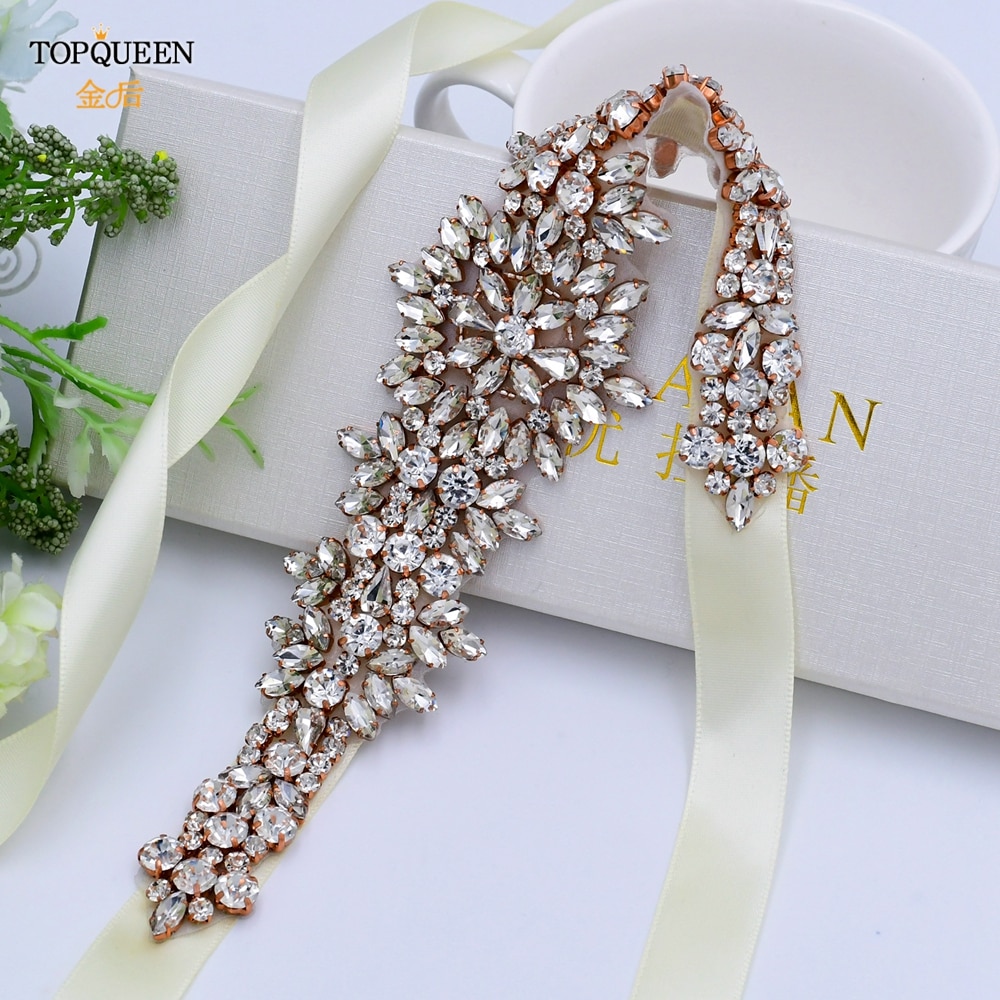 TOPQUEEN S319-RG Luxus Hochzeit Abendkleid Gürtel Jeweled Gürtel für Frauen Strass Applikationen Rose Gold Gürtel Hochzeit Zubehör