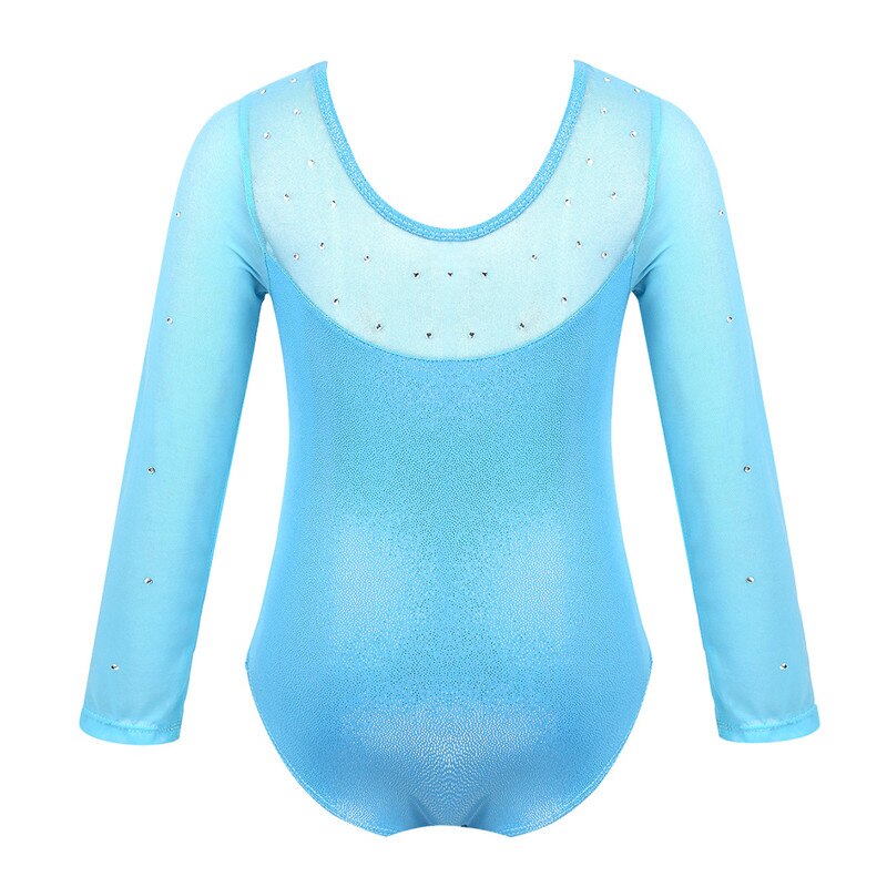 Strass barn flickor gymnastik trikå långa ärmar gnistrande snöflinga tyll skarv balett dans trikå jumpsuit bodysuits