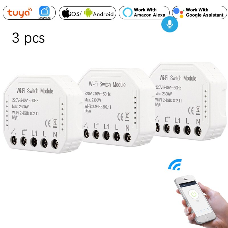 DIY WiFi Smart Light Switch Module Breaker, Smart Life Tuya APP Voice Remote 1/2 Way Control Wall Switch, Alexa Echo Google Home: 3 PCS