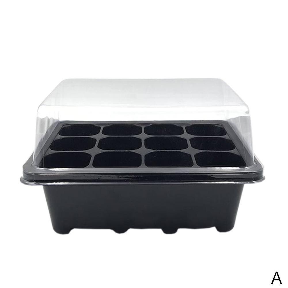 12 Cells Nursery Pot Planting Seed Tray Kit Plant Germination Box With Lid Garden Grow Box: A BLACK