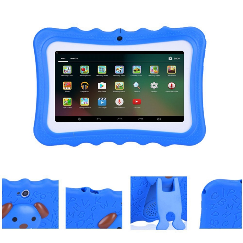 Upgrade Beste Tablet voor Kinderen, 7inch HD Display met Kid-proof Siliconen Case (Quad Core, 8 GB, Wifi, bluetooth, Voor & Achter Camer