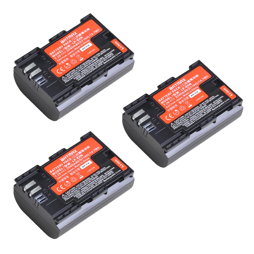 Pan-Batería de 2040mAh LP-E6 LP E6 + cargador LED Dual para Canon 5D Mark II III IV 70D 5Ds 6D 5Ds 80D 60D, célula de Japón, 2 uds.: 3 Battery